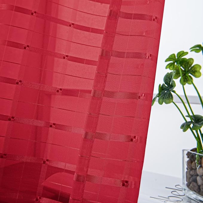 SpaceDresser Check Sheer Curtains 54 Inches Long - Image 2