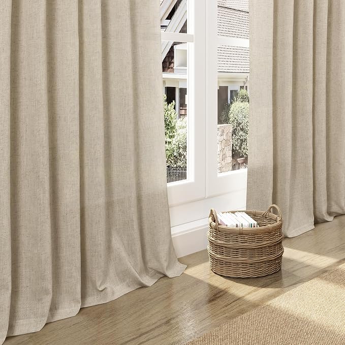 Eggshell Beige Linen Curtains for Living Room 98 Inches Long Light Filtering - Image 5