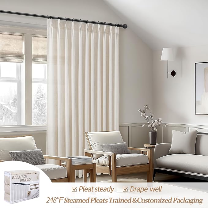 Pinch Pleated Natural Linen Extra Wide Sheer Curtains 70 x 90 Inches Long 2 - Image 5