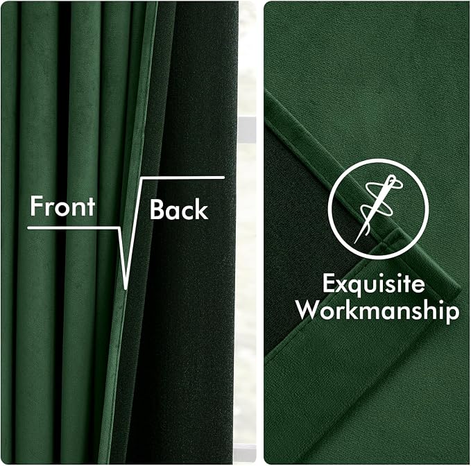 MIULEE Velvet Curtains 50W x 96L 2 Panels Hunter Green Blackout Curtains | - Image 6