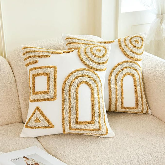 HOdo Home 2PCS Pillow Covers-Throw Pillow Cover,Tufted Boho Jacquard Pillow Covers,Farmhouse Decorative Pillow Cover,Pillow Cases for Couch,Sofa,Bed,Chair,Living Room,Home Decor（18x18inch ）