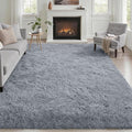 Area Rug Living Room Bedroom: 5x7 Fluffy Plush Shag Carpet Gray | by Luxturiy