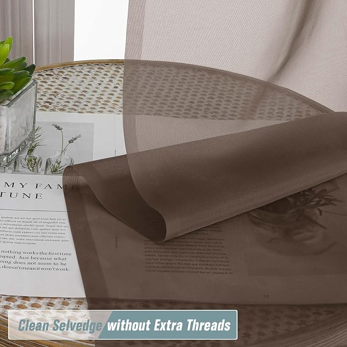 Chocolate Sheer Curtains 84 Inches Long 2 Panels, Elegant Airy Transparent - Image 2