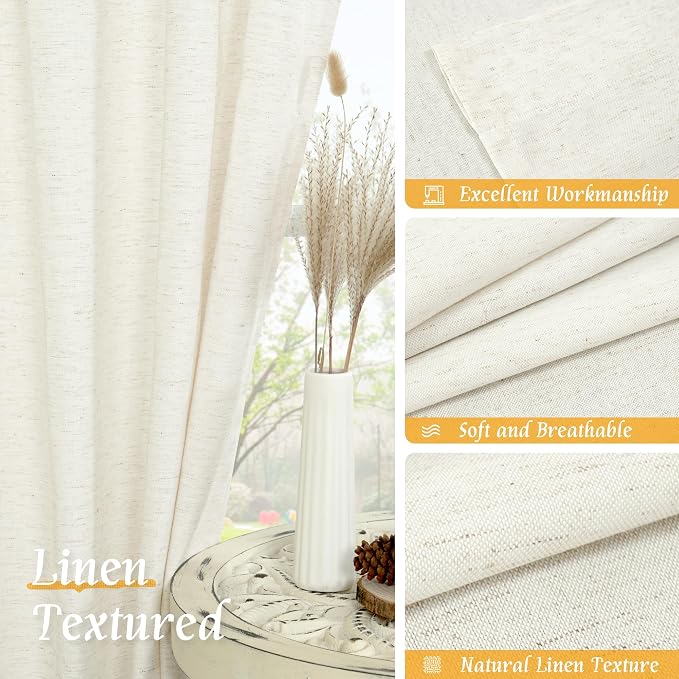 Light Filtering Cream Linen Curtains 48 Inch Length - Image 7