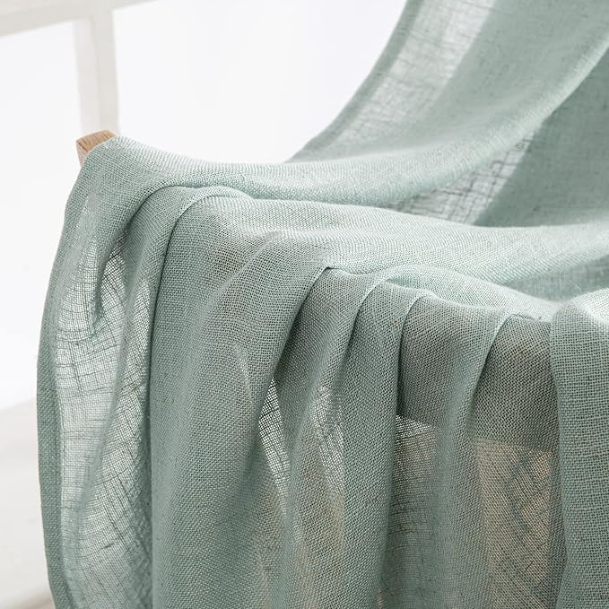 MIULEE Sea Green Linen Curtains 52x84 Inch - Image 6