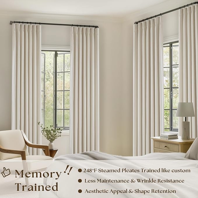 Pleated Cream Beige Linen Blackout Curtains - Image 2