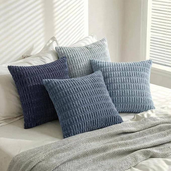 Fancy Homi Set of 4 Blue Boho Decorative Throw Pillow Covers 22x22 Inch - Image 3