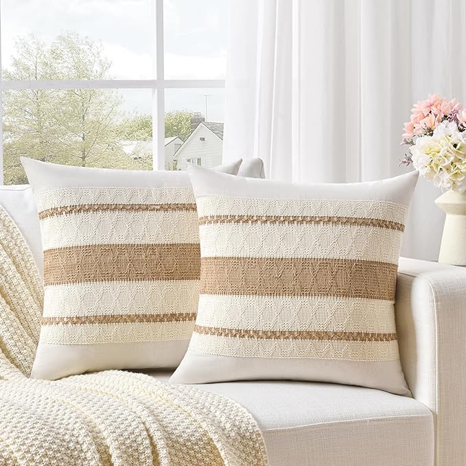 Fancy Homi Set of 1 Boho Neutral Big Decorative Throw Pillow Cover 24x24 Inch - Image 2