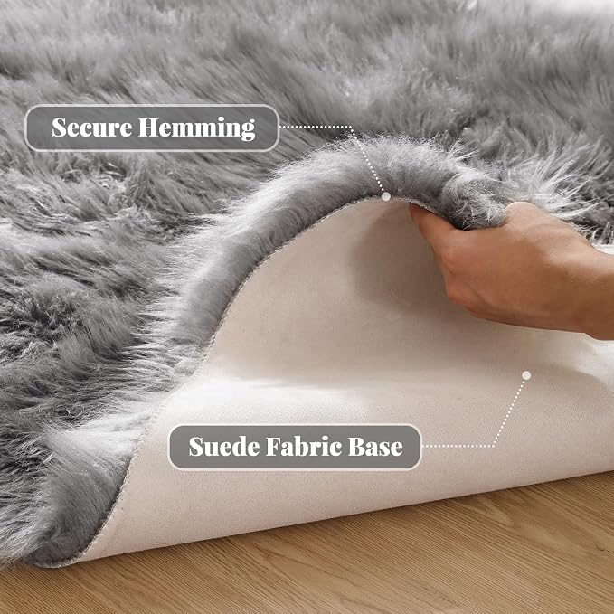 ORINOVA Silver Grey Furry Washable Faux Shaggy Fur Rugs - Image 2