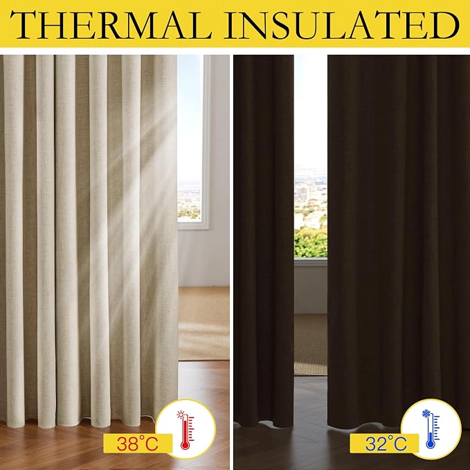 NICETOWN Cream Linen Complete Blackout Curtains 48 inches - Image 5
