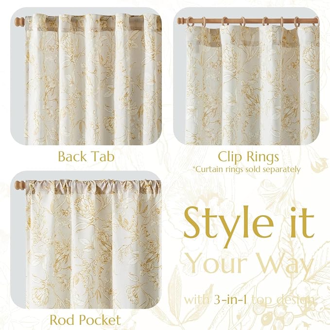 jinchan Floral Curtains 108 Inch Length Mustard Yellow Flower Linen Farmhouse - Image 5