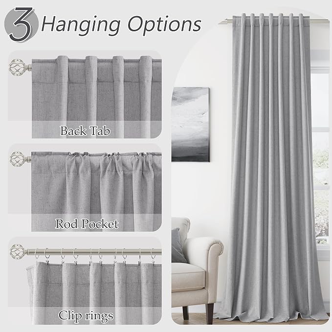 Guken Grey 100% Blackout Curtains 108 Inch Length 2 Panels Set - Image 6