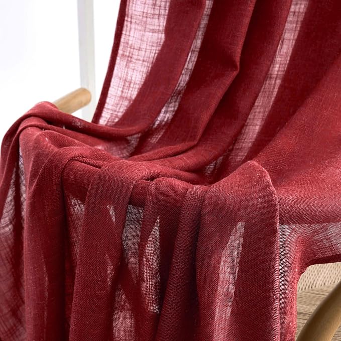 MIULEE Burgundy Red Kitchen Curtains 30 Inch Length 2 Panels, Soft Thick Linen - Image 6