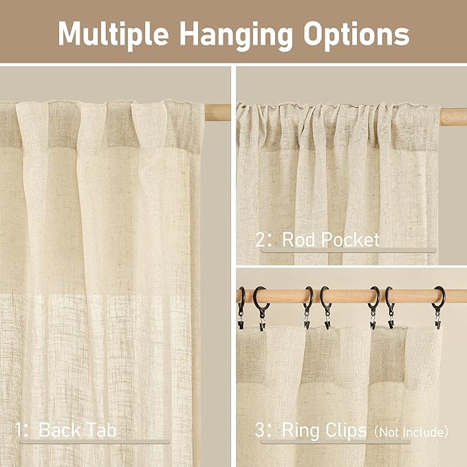 Linen Curtains 63 Inch for Bedroom Light Filtering Panels 60 x 63 Inch - Image 6