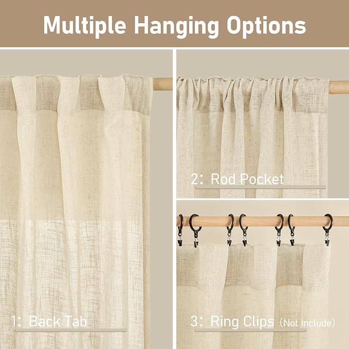Beige Linen Curtains 63 inches Long - Image 3