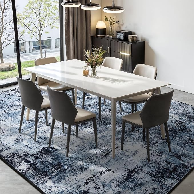 Rugflix 4x6 Area Rugs for Living Room, Washable Navy Blue Dark Rug | Machine - Image 3