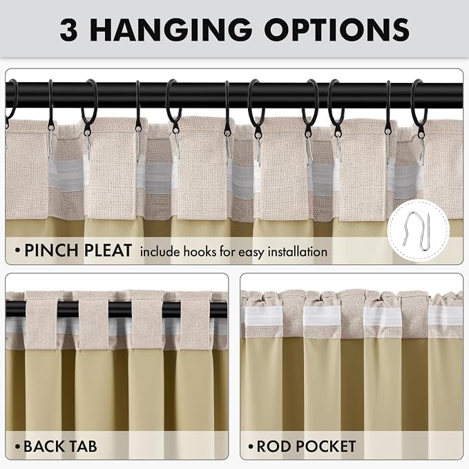 MIULEE 100% Blackout Linen Curtains 42 x 63 Inch Natural 2 Panels | Thermal - Image 5