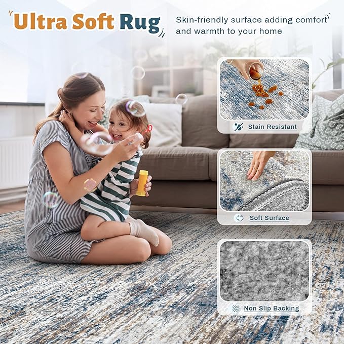 XLUEZ 9x12 Area Rug for Living Room, Washable Modern Abstract Large Area Rug - Image 4