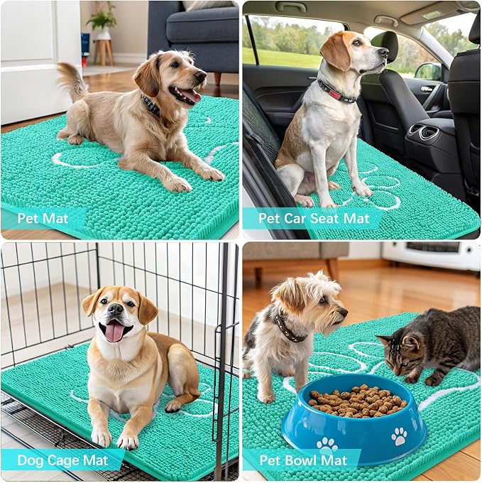 OLANLY Dog Door Mat for Muddy Paws 24x16, Paw Print Design Chenille Mud Mat | - Image 7