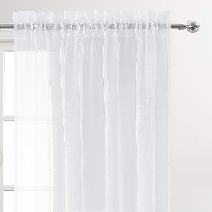 DWCN White Sheer Curtains Semi Transparent Voile Rod Pocket Curtains - Image 2