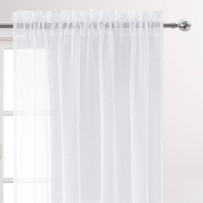 DWCN White Sheer Curtains 84 inches Long 2 Panels Set, Rod Pocket Voile Window - Image 2