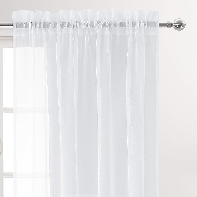DWCN Short White Sheer Curtains 36 inches Long 2 Panels, Kitchen Tiers Valances - Image 2