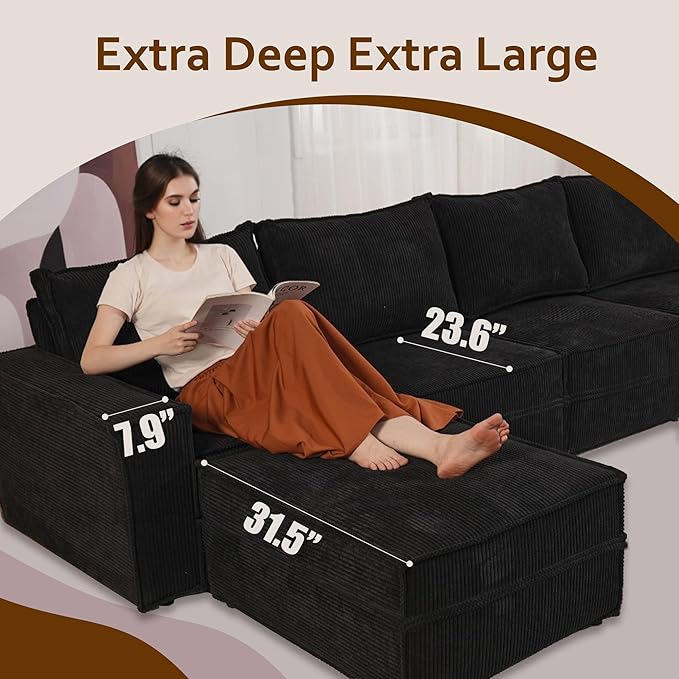 HOOOWOOO Modular Sectional Sofa Couch,Matching Free Combination Cloud Couch Right Arm Chair(Black Corduroy)