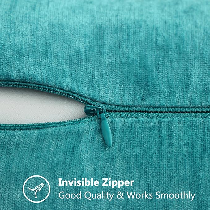 decorUhome Chenille Soft Throw Pillow Covers 20x20 Set of 2, Farmhouse Velvet Neutral Decorative Euro Pillow Covers with Stitched Edge for Couch Sofa Bed Home Decor, Turquoise