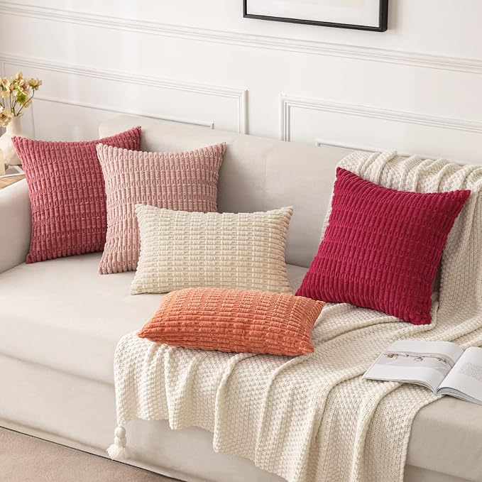 MIULEE Corduroy Decorative Throw Pillow Covers 16x16 Crimson Pack of 2 | Soft - Image 2