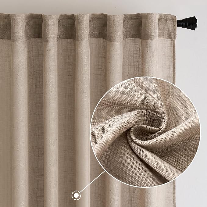 MIULEE Taupe Linen Curtains 90 Inch Long - Image 2