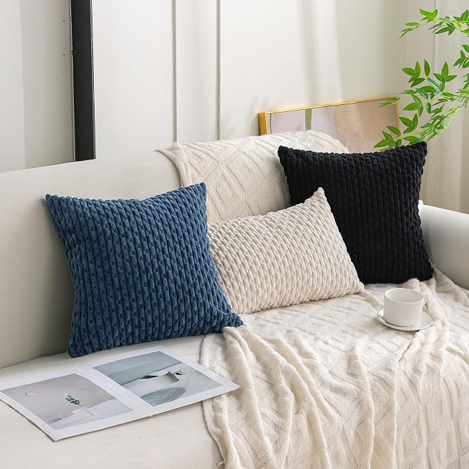 Set of 4 Blue Decorative Throw Pillow Covers 12x20 Inch Corduroy Pillow Covers - Image 3