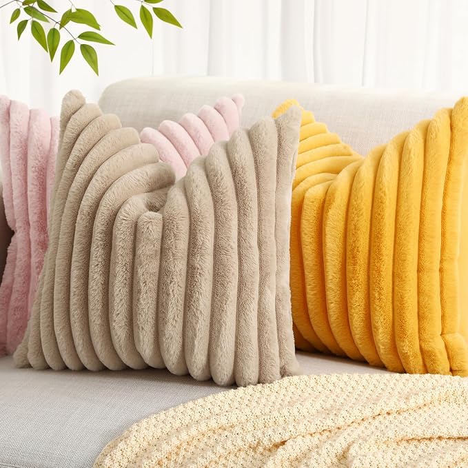 decorUhome Summer Cozy Faux Fur Throw Pillow Covers 16x16 Set of 2 Decorative - Image 6
