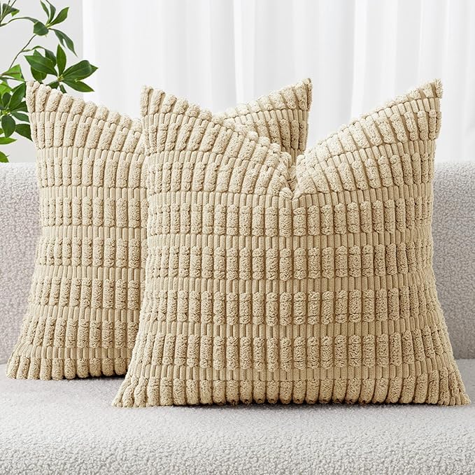 MIULEE Euro Sham Corduroy Decorative Throw Pillow Covers 22x22 Tan Set of 2 | by MIULEE
