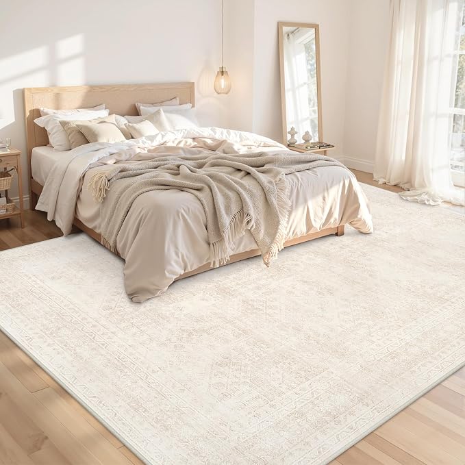 Area Rugs 9x12 Living Room: Bedroom Neutral Washable Carpet Beige | Large - Image 2