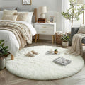 Amdrebio Cream Ivory White Large Round Rug 6Ft by Amdrebio