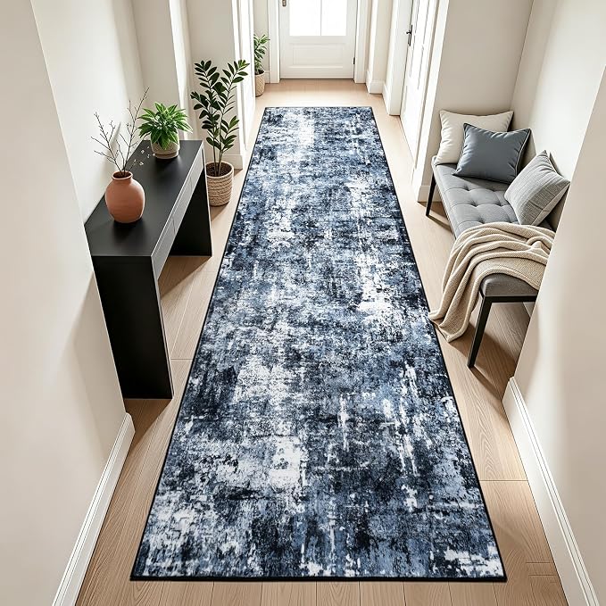 Rugflix 3x10 Runner Rug for Hallway, Washable Navy Blue Long Runners | Machine by RugflixAreaRugs