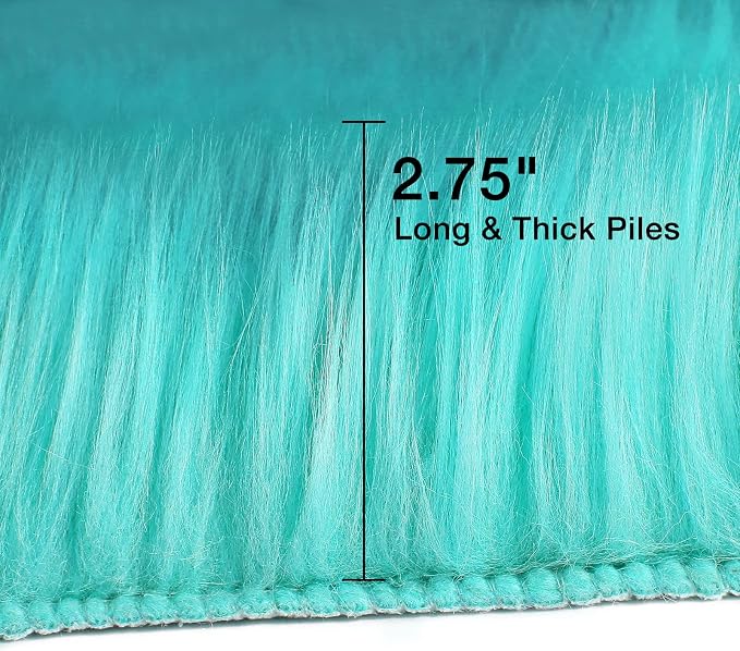 duduta Turquoise Blue Faux Sheepskin Round Rug 4x4 ft, Fluffy Shag Fur Bedroom - Image 2