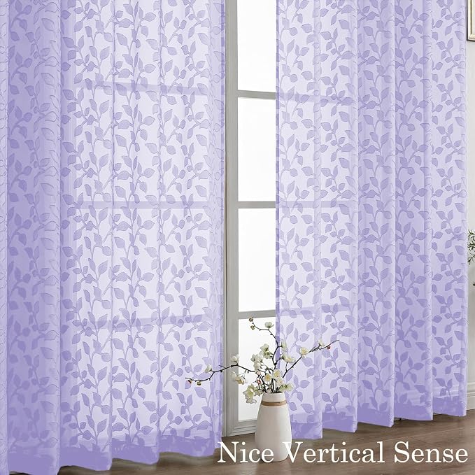 Chyhomenyc Extra Long Light Purple Sheer Curtains 108 Inch Length 2 Panels Set - Image 9