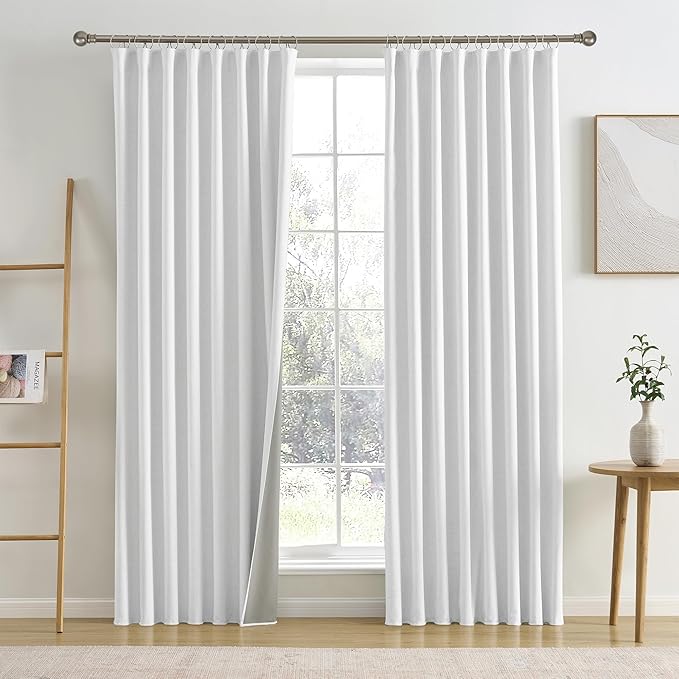 RAIN CITY Snow White Large Curtains 70 x 84 inch for Living Room Sliding Door 2 Panel Sets Back Tab Room Divider Pleated Linen Track Drapes for Bedroom Dining Room Farm House Cottage 7 Feet Long