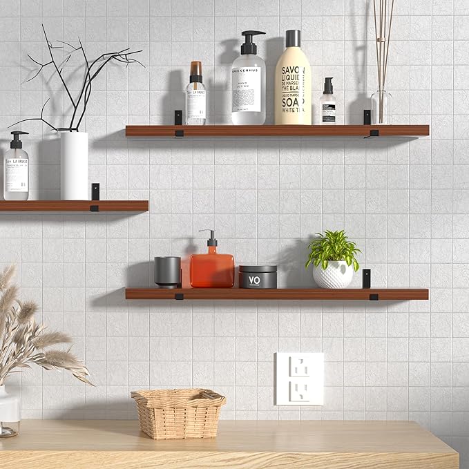 CONSDAN Floating Shelves for Wall Mounted Book Shelf Hanging Shelves Floating Bookshelf for Bedroom, Bathroom, Living Room, Kitchen USA Grown Solid Hardwood, Dark Maple 30x7.5x1.5 in (Set of 2)