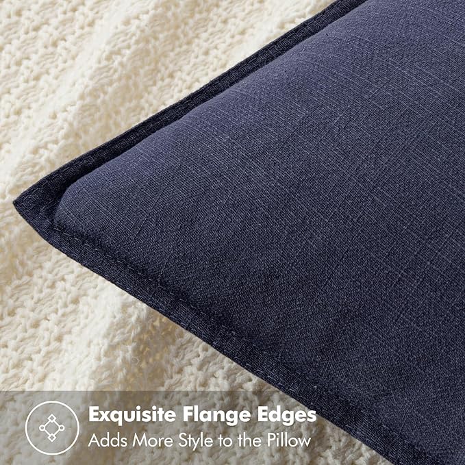 MIULEE Decorative Linen Pillow Covers 20x20 Inch Navy ​Boho Farmhouse​ ​Neutral - Image 2