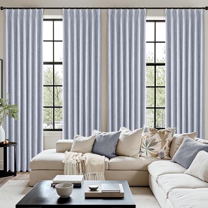 MIULEE Chambray Blue Pinch Pleated 100% Blackout Curtains 40x108 Inches | Room - Image 7