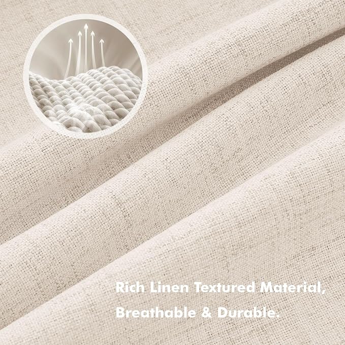 MIULEE 100% Blackout Linen Curtains 42 x 96 Inch Cream Beige 2 Panels | Thermal - Image 3