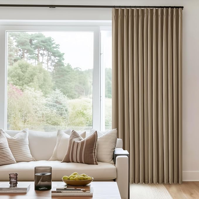 Light Brown Pleated Linen 100% Blackout Curtains 90 Inches Long - Image 7
