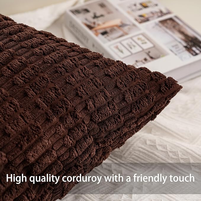 Pack of 2 Corduroy Decorative Throw Pillow Covers 12x20 InchSoft Boho Striped - Image 3