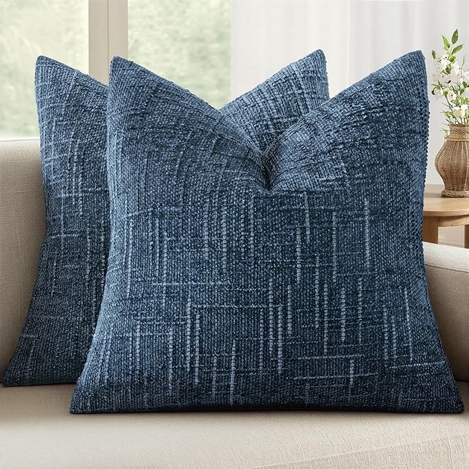 MIULEE Chenille Textured Throw Pillow Covers Blue Ashes 18x18 Set of 2 | Slubby by MIULEE