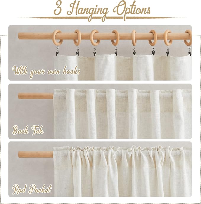NICETOWN Casual Linen Cafe Curtains 30 inch Length, Rod Pocket & Back Tab - Image 2