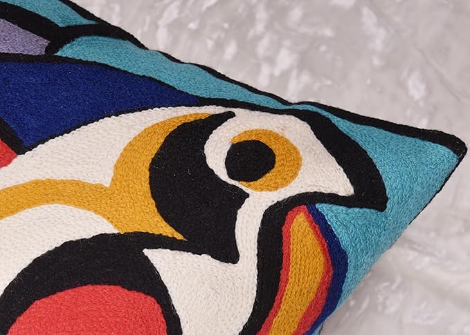 Kandinsky Improvisation Modern Decorative Pillow Cover Black Abstract Toss Pillows Farmhouse Chair Cushion Contemporary Pillow Mid-Century Chair Cushions Hand Embroidered Pillow Wool Size 18x18