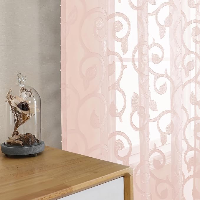 OWENIE Furman Blush Pink Sheer Curtains 36 inch Length 2 Panels Set by OWENIE