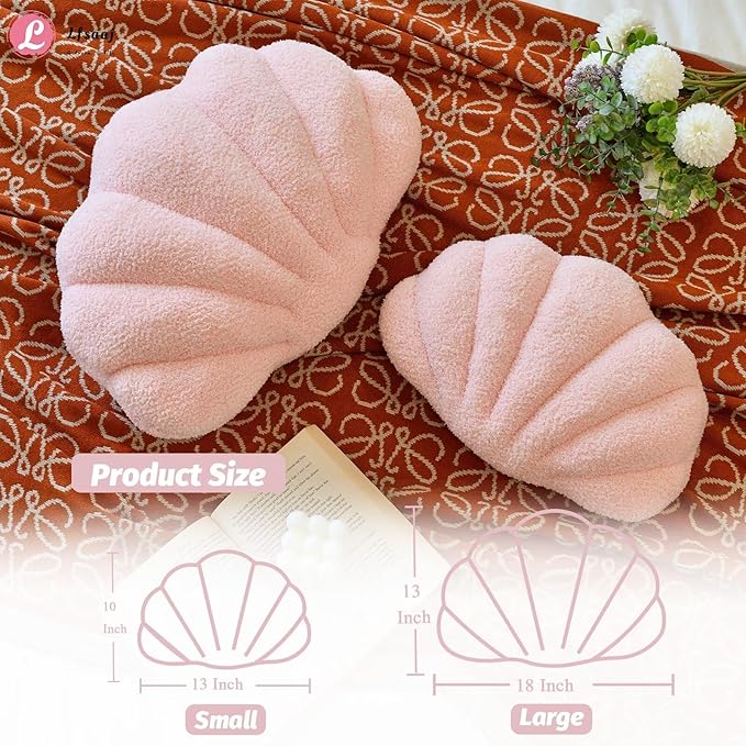 Pink Seashell Throw Pillows, Shell Shaped Throw Pillows, 18 Inch Soft Home Decorative Pillow Plush Cushion for Bed Couch Living Sofa Room Decor Accent Throw Pillow (Pink 18Inch)